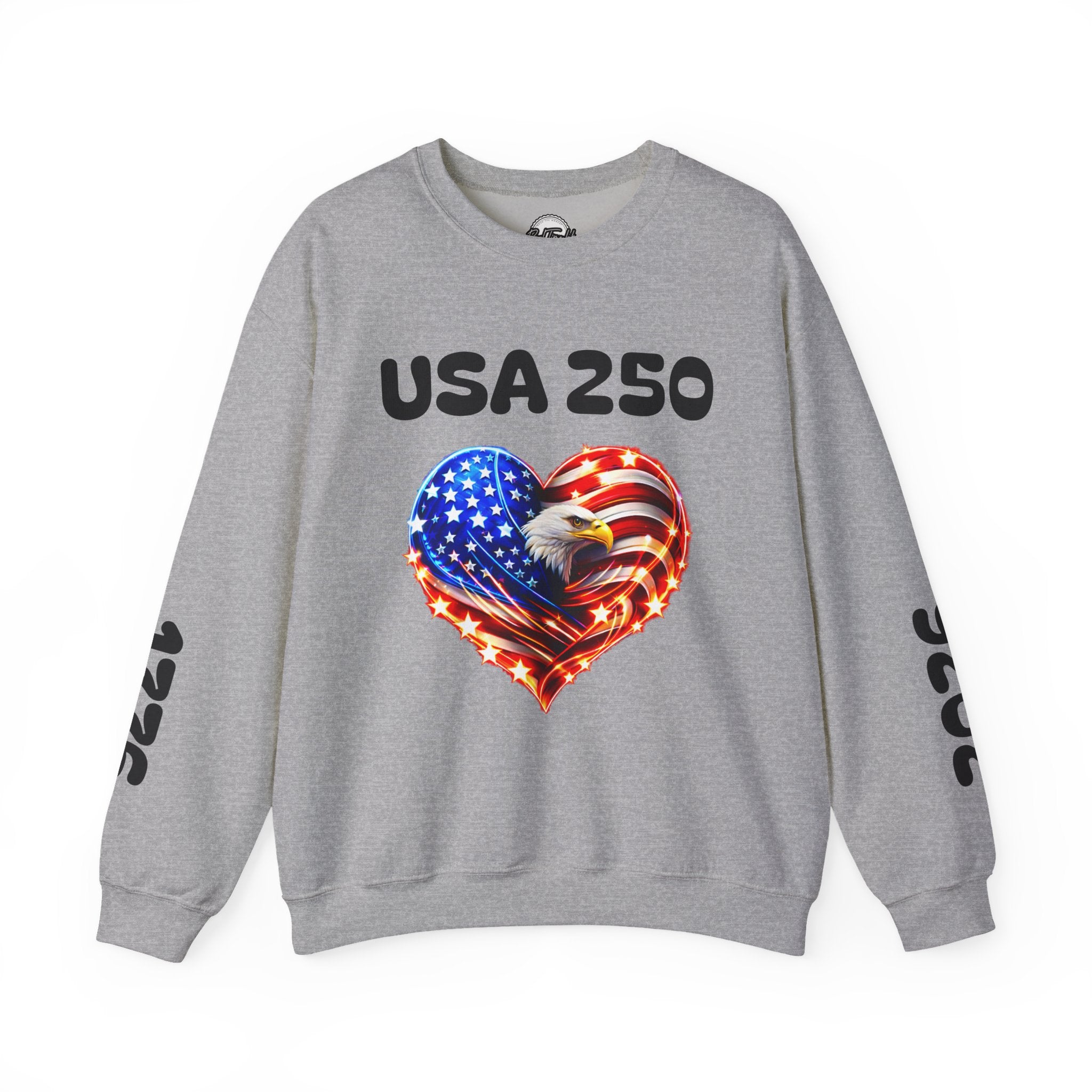 USA 250 Patriotic Crewneck Sweatshirt — American Flag Heart & Eagle Design