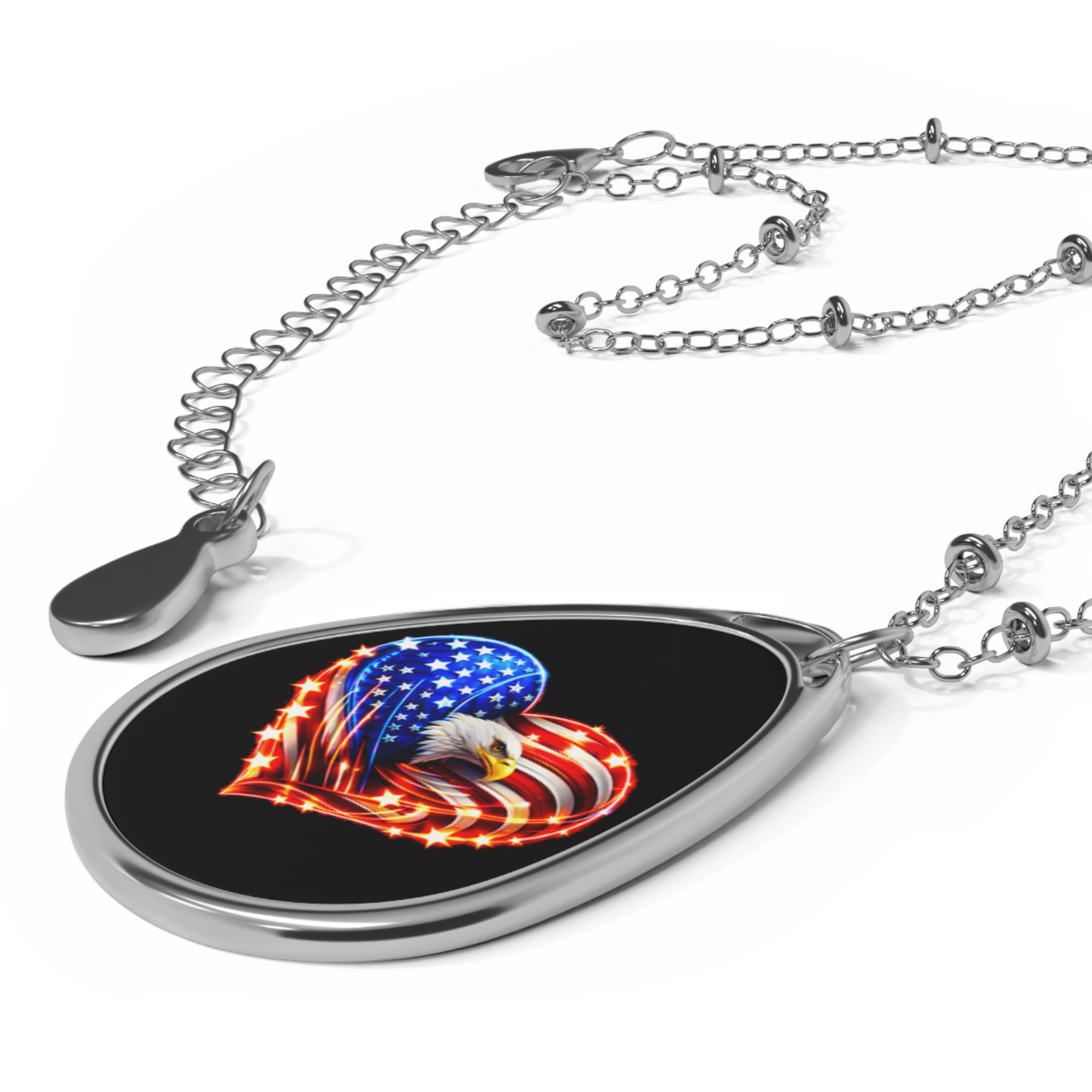 USA 250 American Flag Heart Oval Necklace