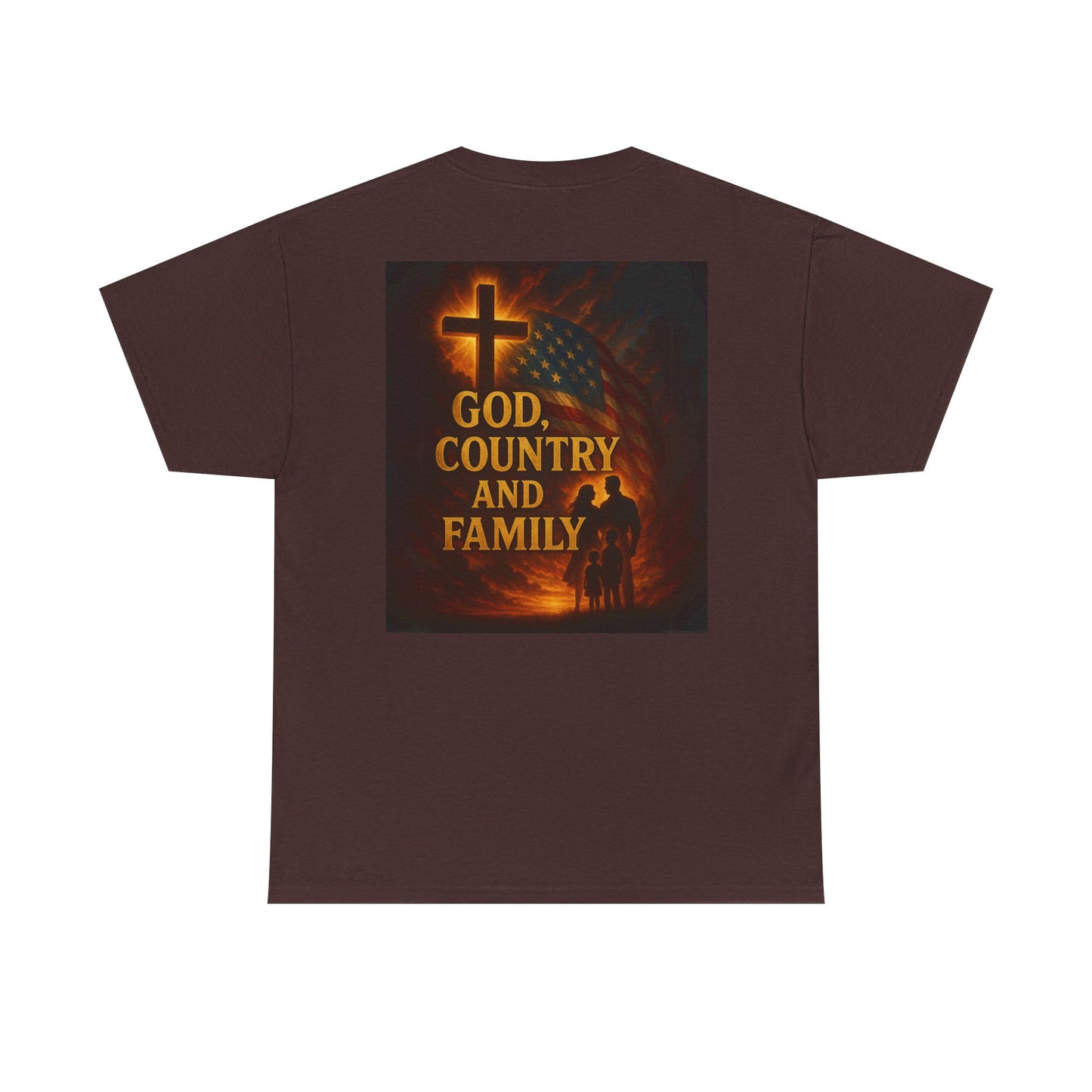 Patriotic Unisex Heavy Cotton Tee - God Country Family, Independence Day Shirt, Veteran Gift, Family Gathering Tee, Fourth of July Clothing