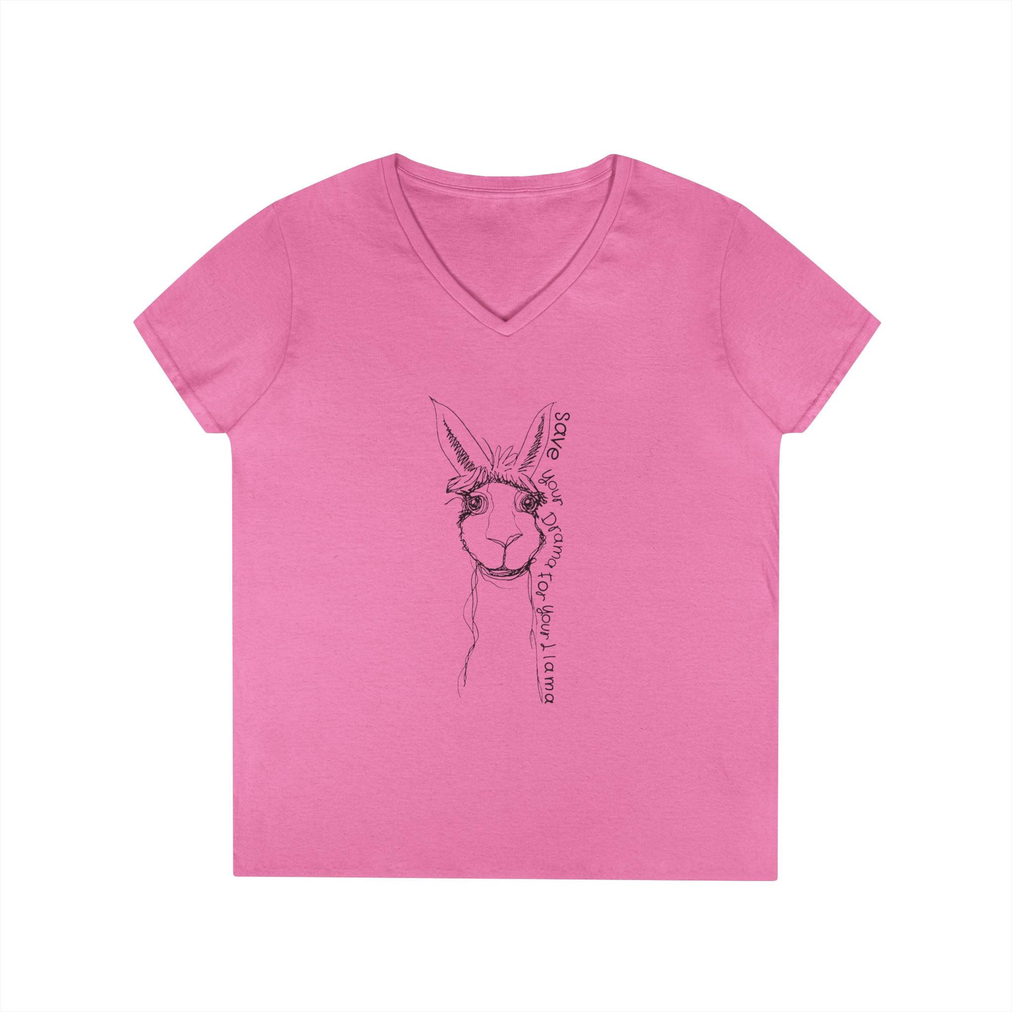 Llama Love V-Neck T-Shirt, Funny Animal Graphic Tee, Casual Outing Top, Gift for Animal Lovers, Unique Birthday Present, Cute Summer Apparel