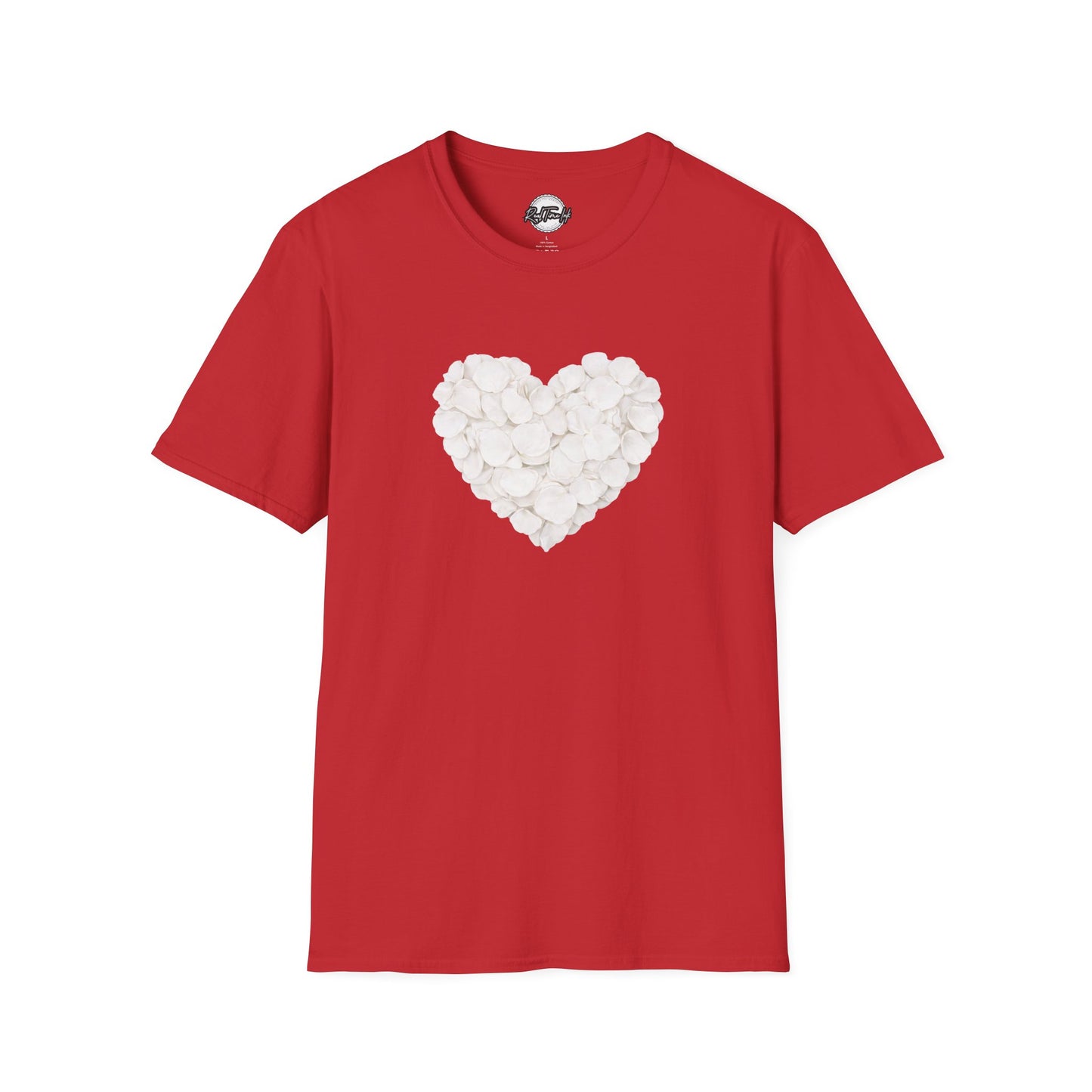 Heart of Roses Valentine's T-Shirt — White Floral Heart Graphic Tee for Women & Men