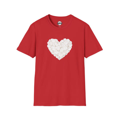 Heart of Roses Valentine's T-Shirt — White Floral Heart Graphic Tee for Women & Men