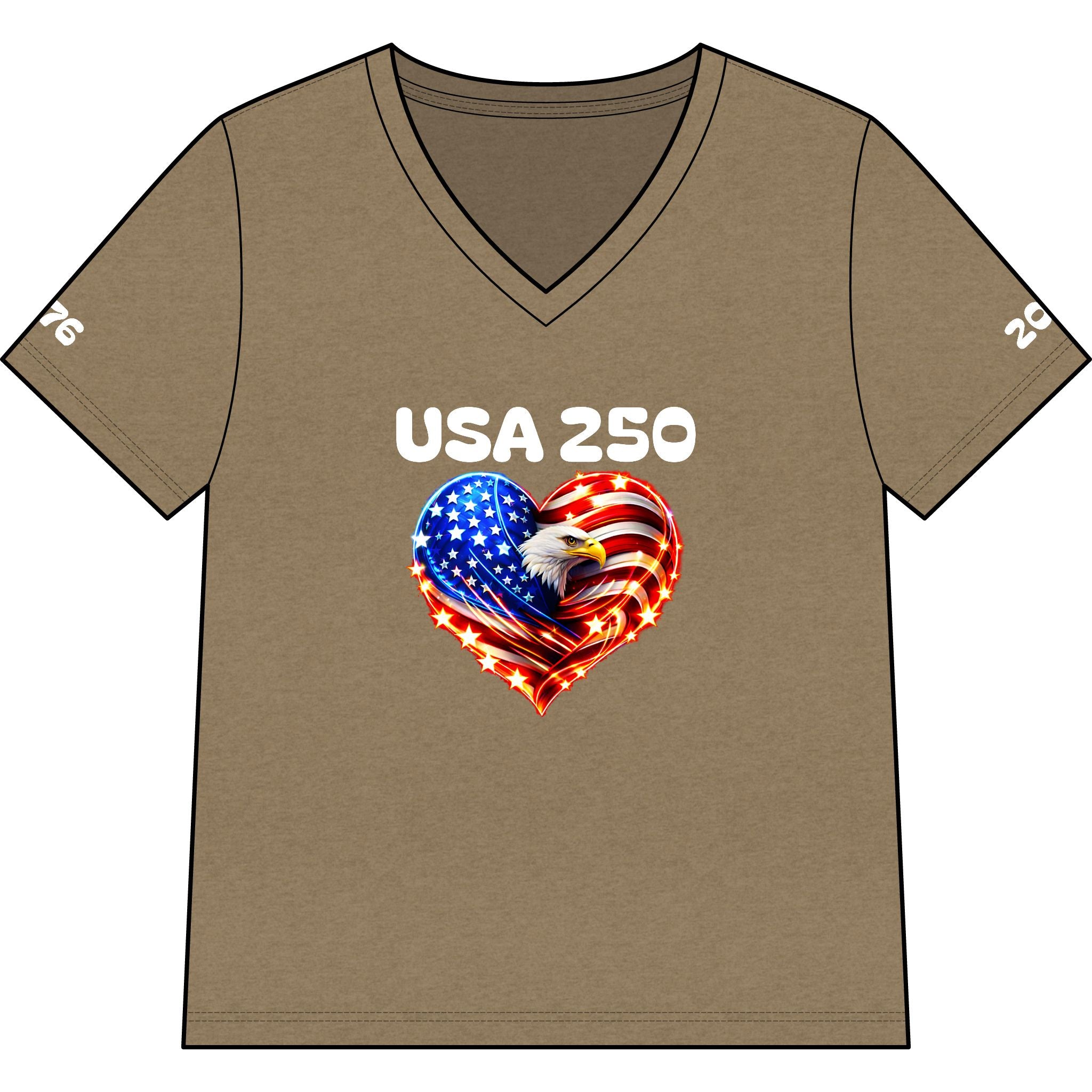 USA 250 Heart Eagle V-Neck Tee — Patriotic Women’s 250th Anniversary Shirt