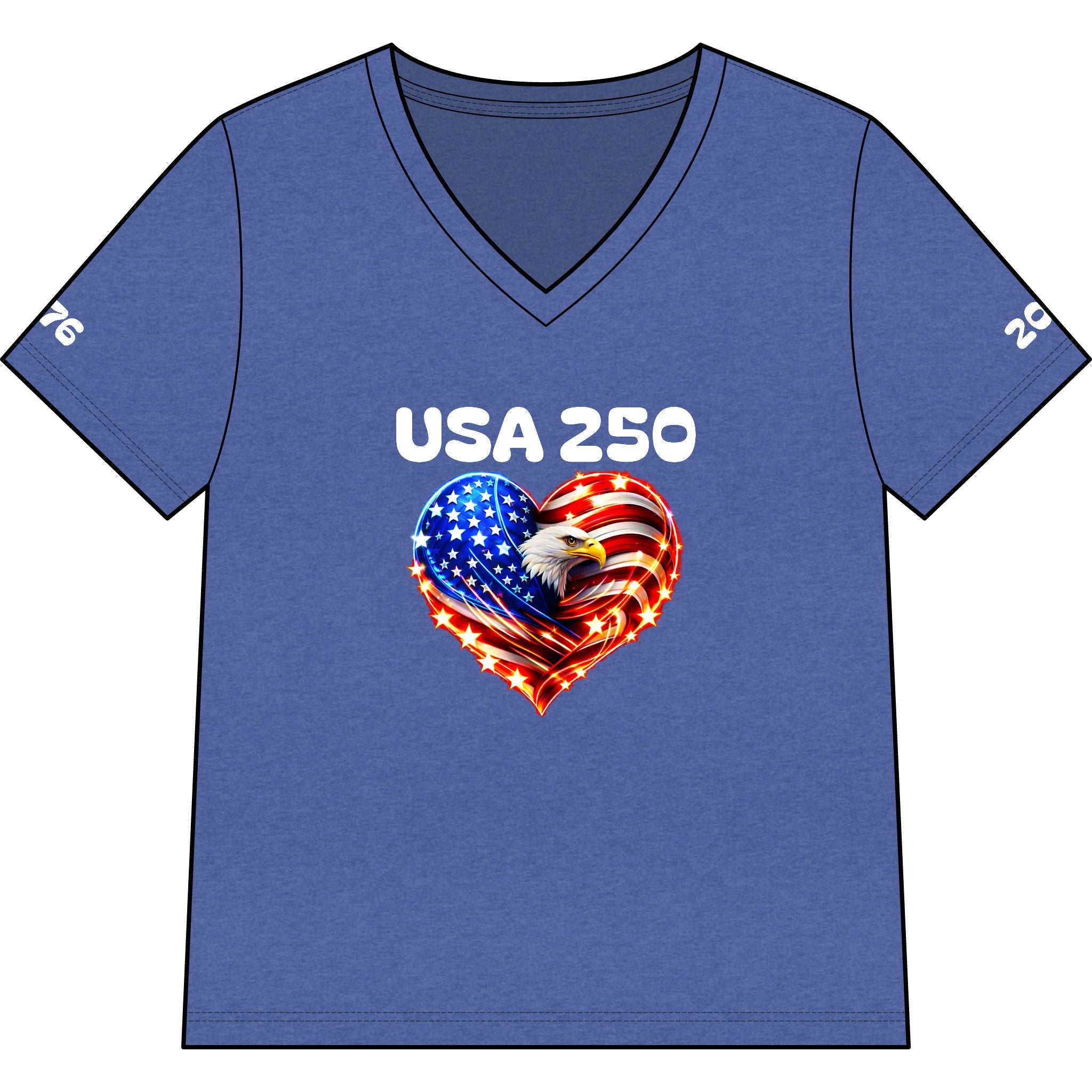 USA 250 Heart Eagle V-Neck Tee — Patriotic Women’s 250th Anniversary Shirt