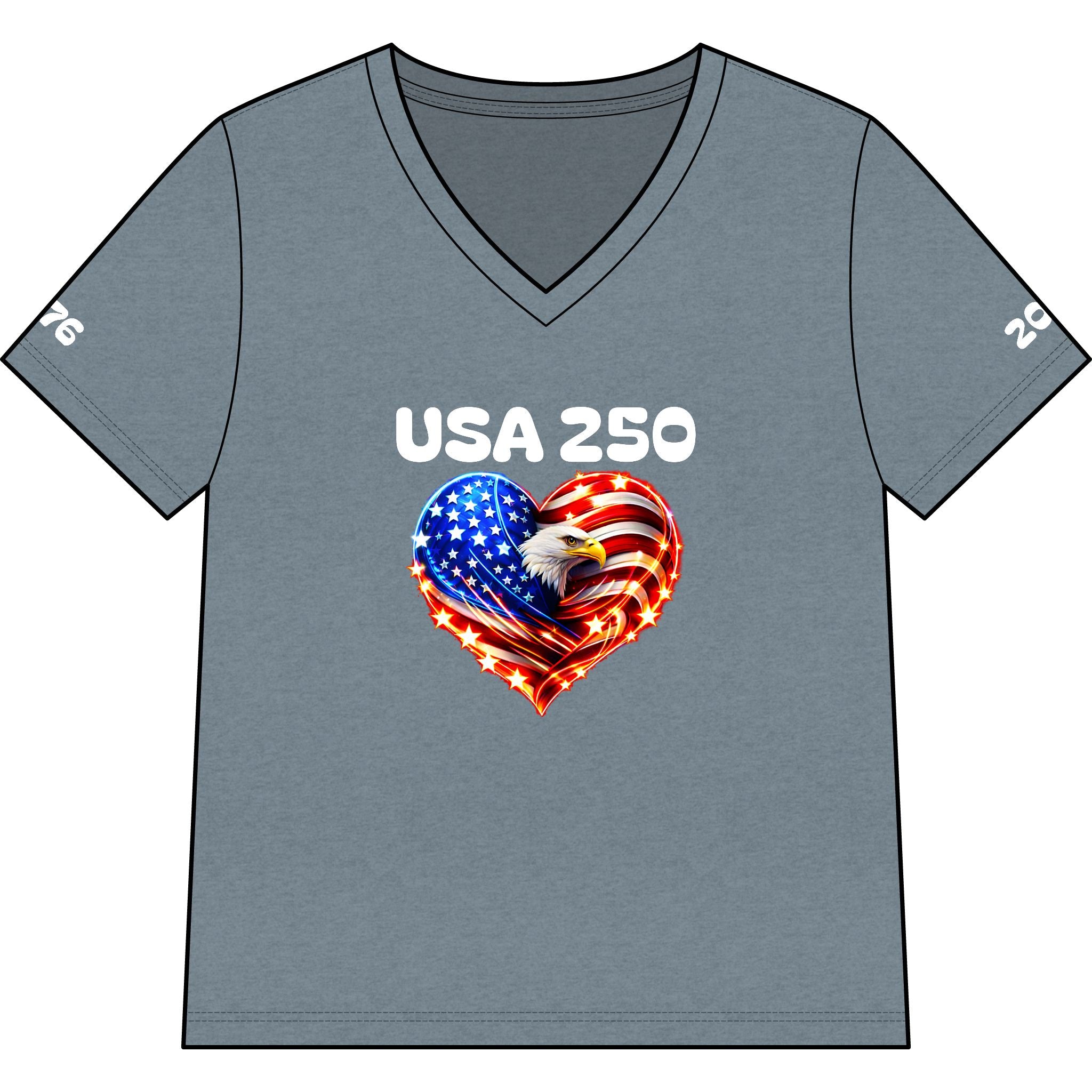 USA 250 Heart Eagle V-Neck Tee — Patriotic Women’s 250th Anniversary Shirt