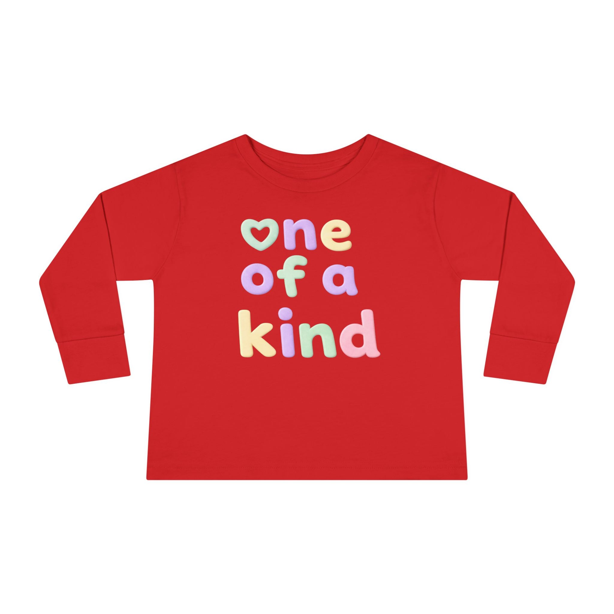 Toddler Long Sleeve Tee — "One of a Kind" Pastel Heart Graphic