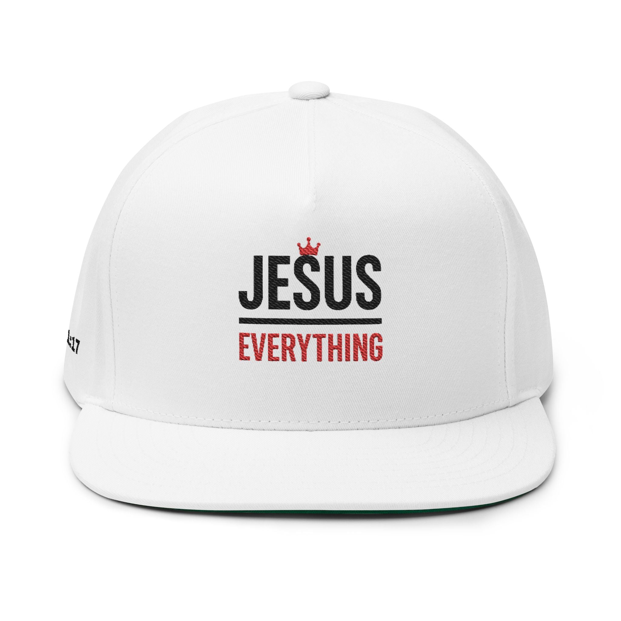 Jesus over Everything Flat Bill Cap - Stylish Embroidered Hat, Faith-Based Gift, Christian Apparel, Streetwear, Casual Accessory