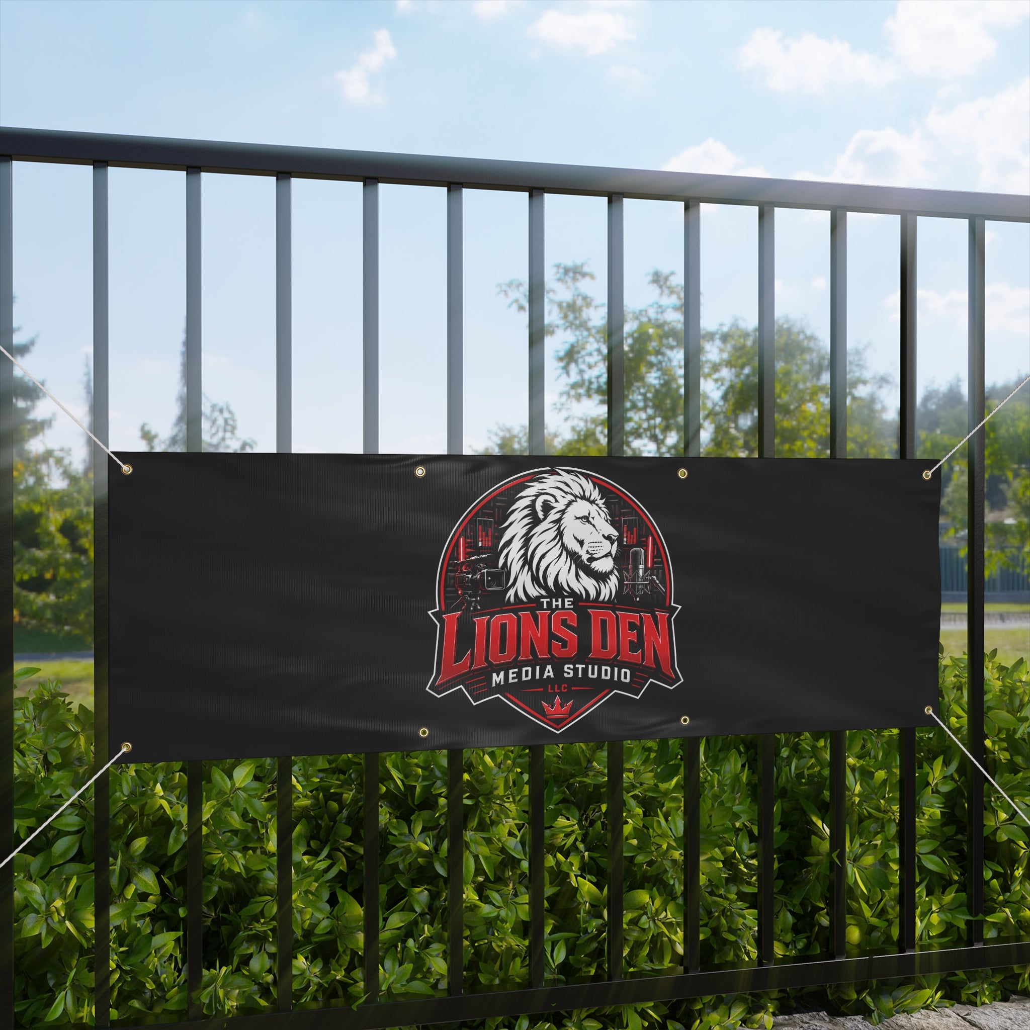 The Lions Den Media Studio Matte Banner
