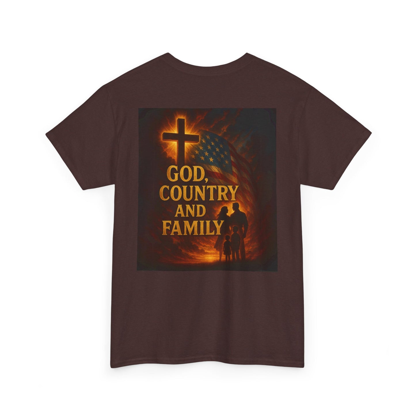 Patriotic Unisex Heavy Cotton Tee - God Country Family, Independence Day Shirt, Veteran Gift, Family Gathering Tee, Fourth of July Clothing