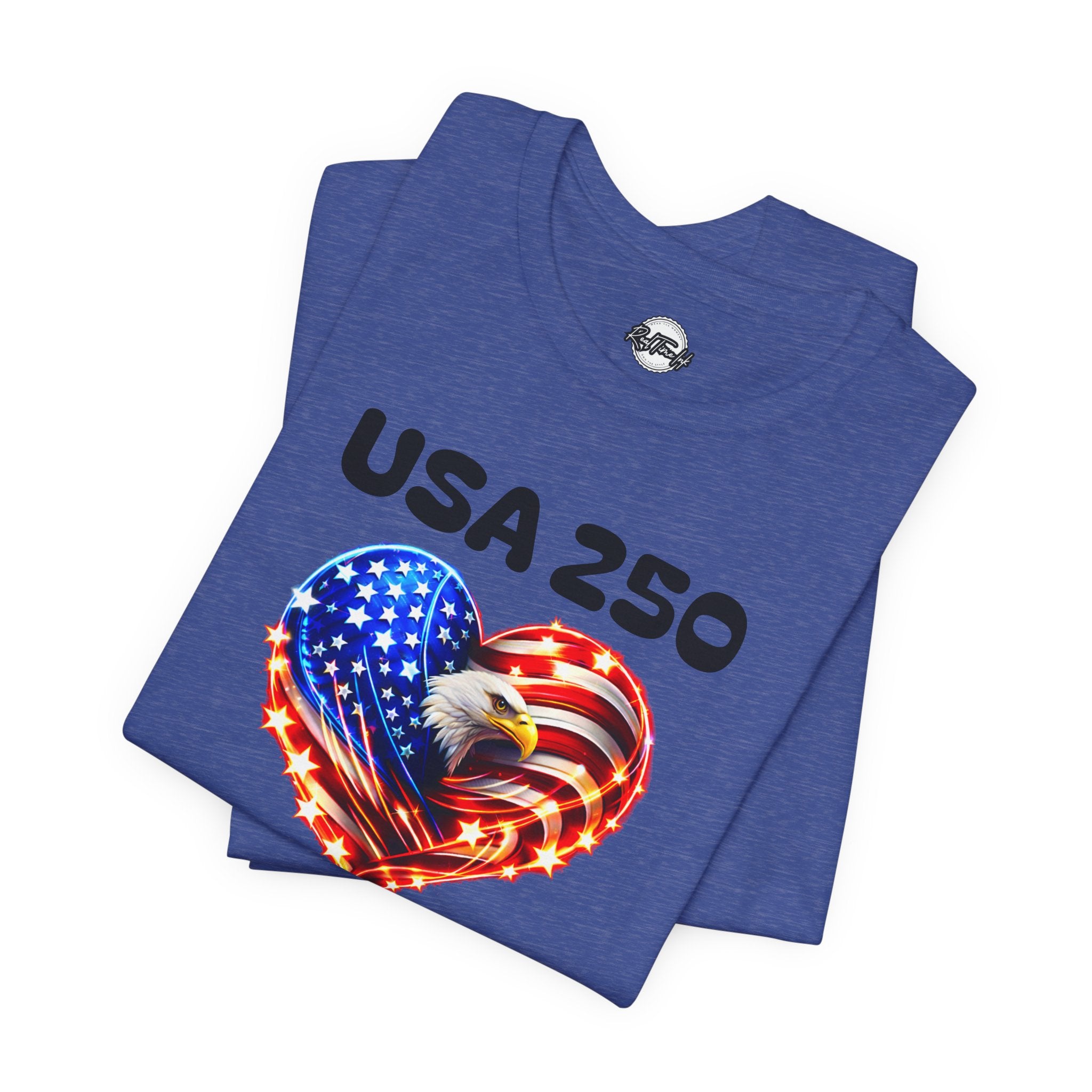 USA 250 Heart Flag T-Shirt — Patriotic Bald Eagle Tee for Independence Day