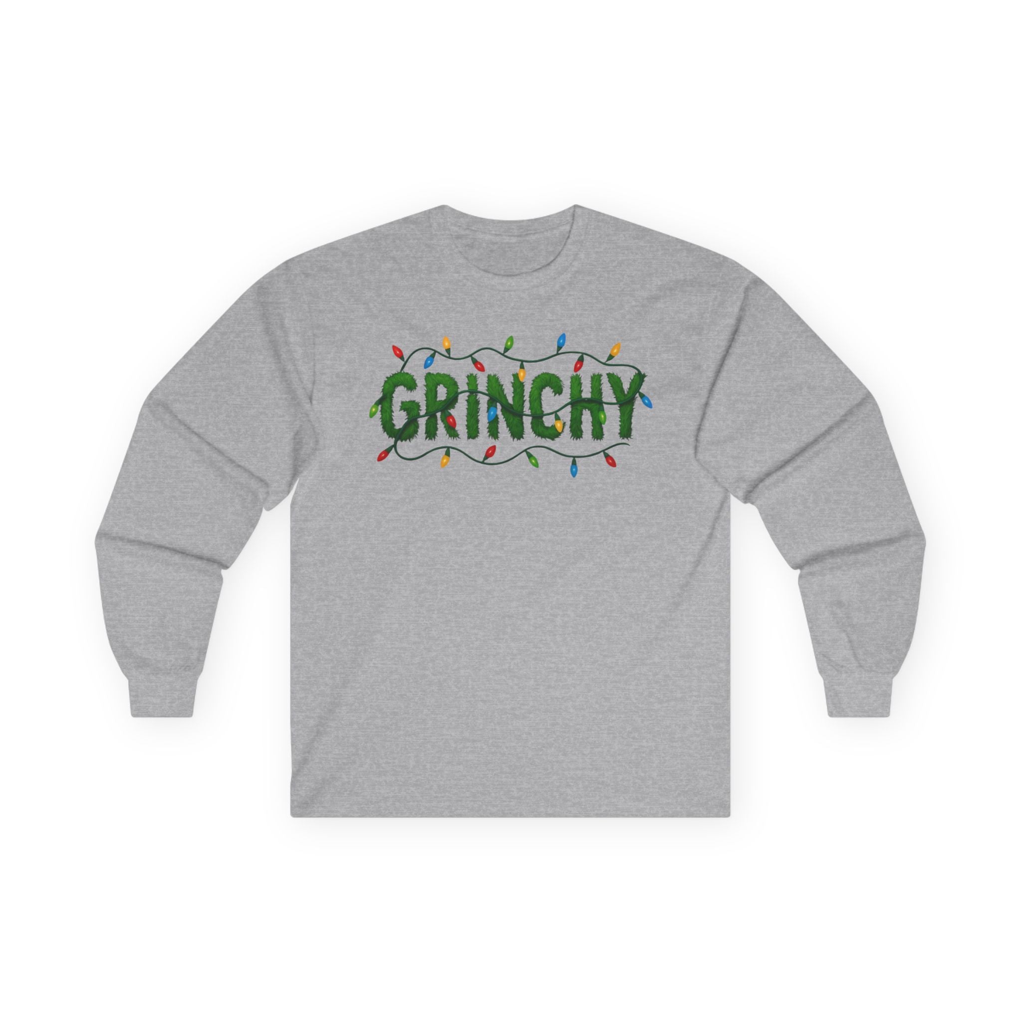 Grinchy Christmas Long Sleeve Tee — Holiday Lights Graphic