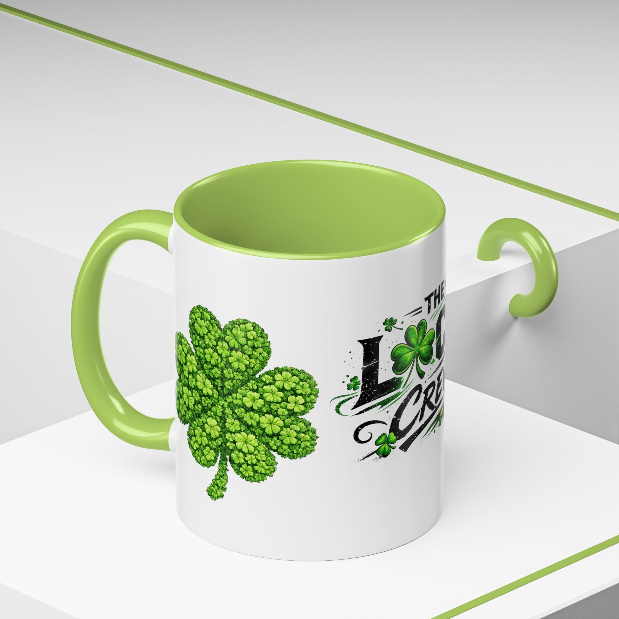 St. Patrick's 'The Lucky Crew' Accent Coffee Mug – Clover & Beer Shamrock Design (11/15 oz)