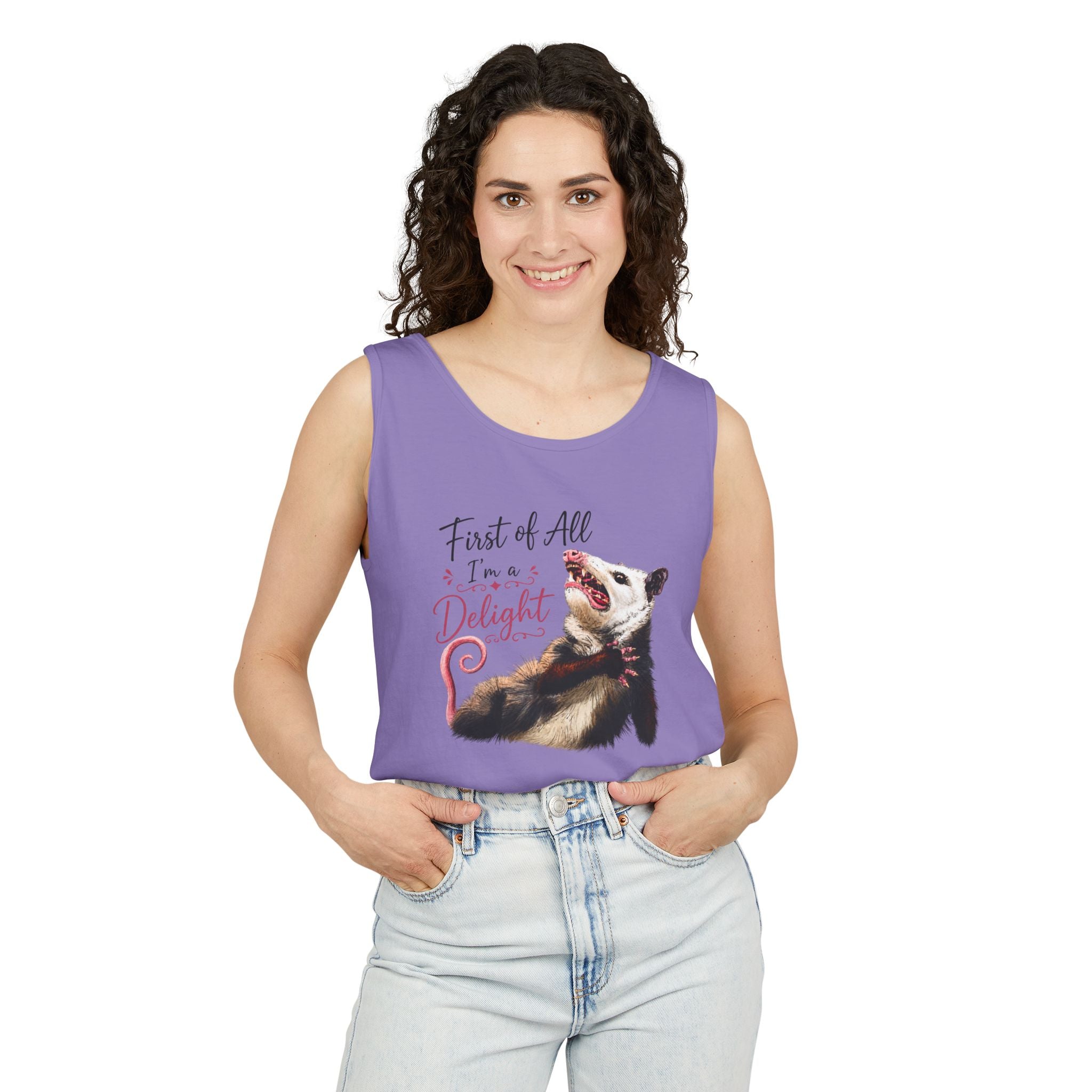Possum Tank Top - “First of All I’m a Delight” Cute Possum Graphic Tank
