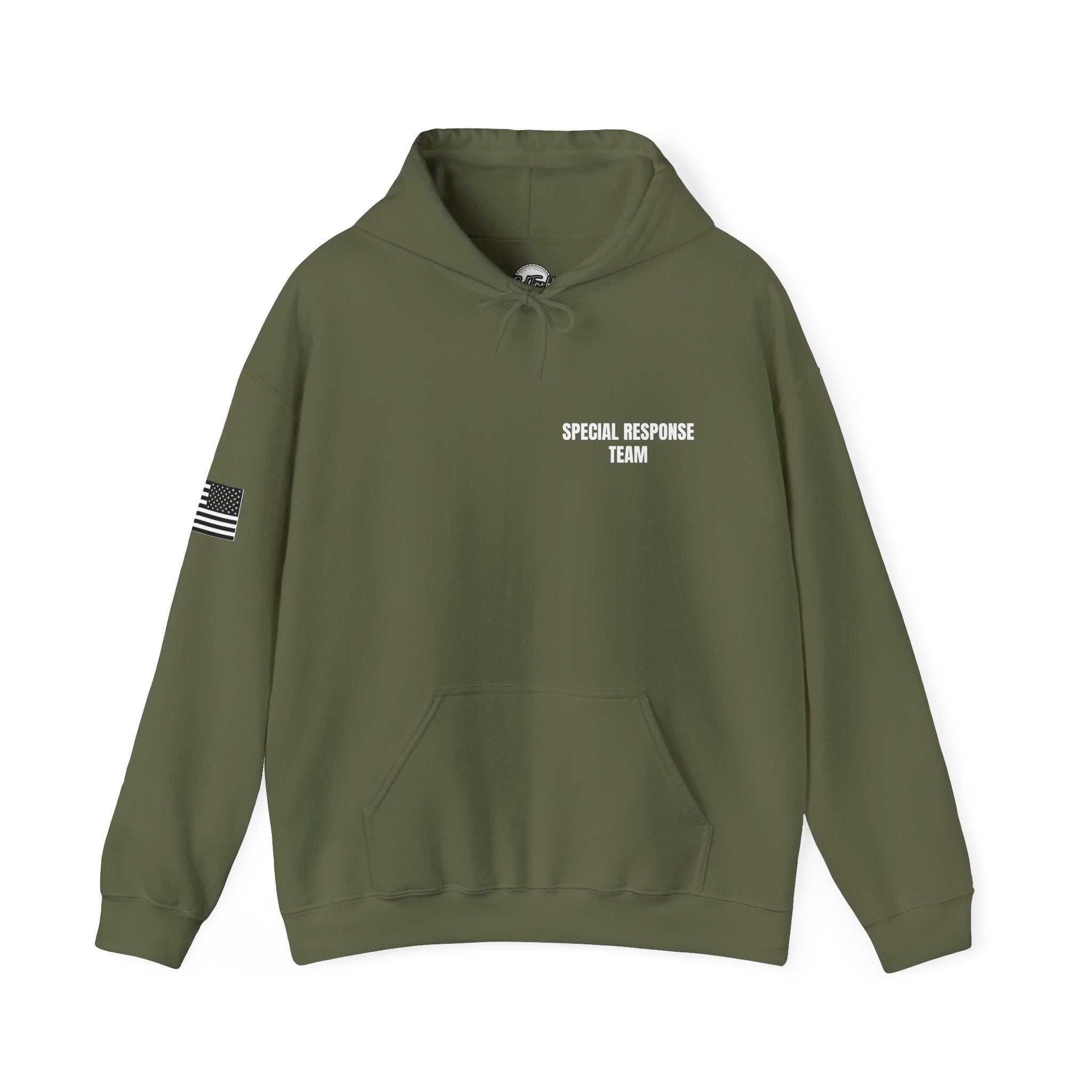 SRT Hoodie 1 – Tactical Badge Back Print with Sleeve Flag