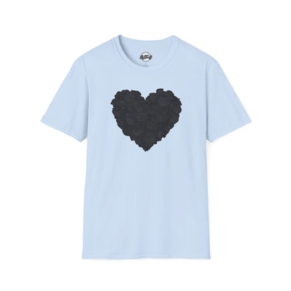 Black Rose Heart T-Shirt — Floral Heart Graphic Tee for Valentine’s Day