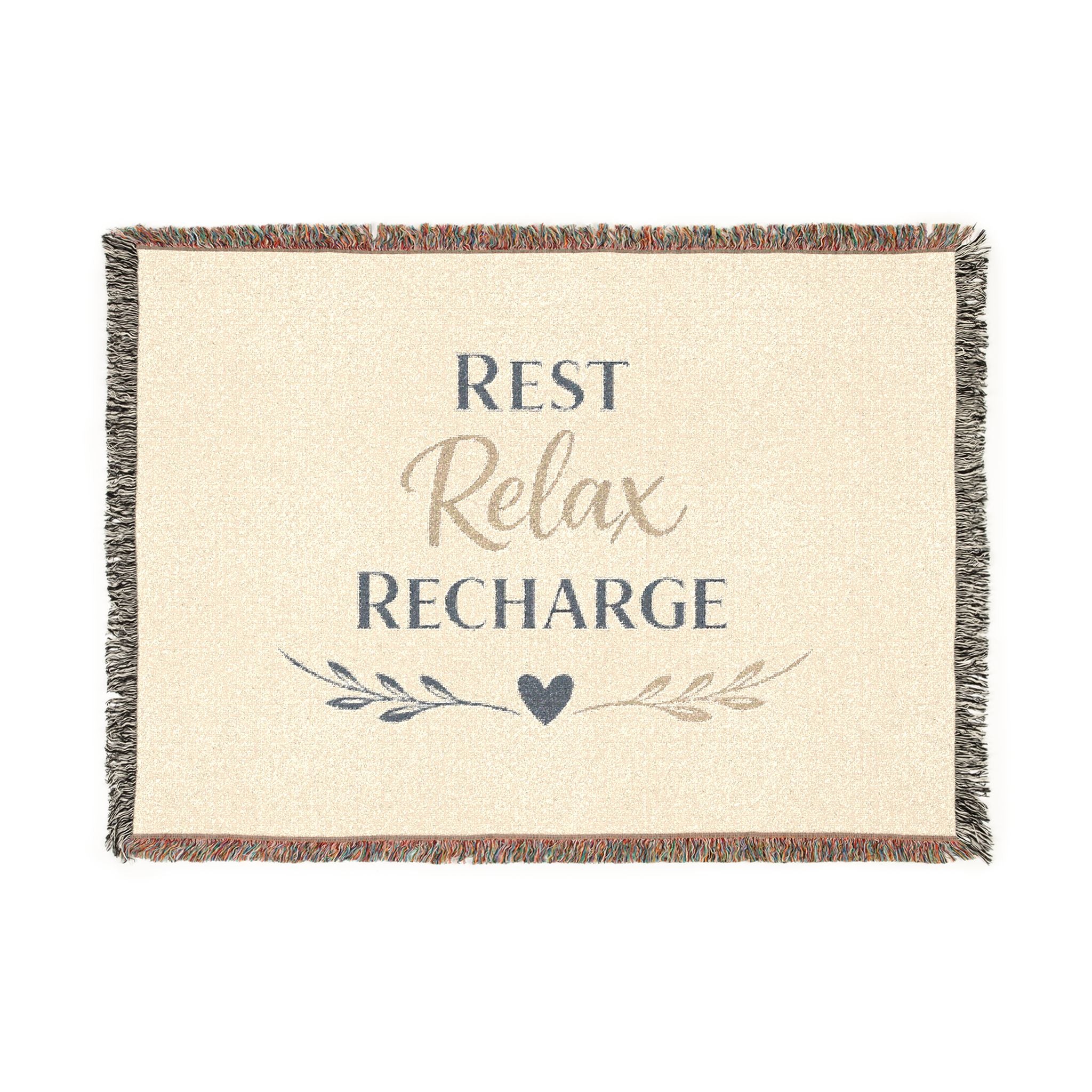 Rest Relax Recharge Woven Blanket — Cozy Inspirational Throw for Bedroom & Living Room