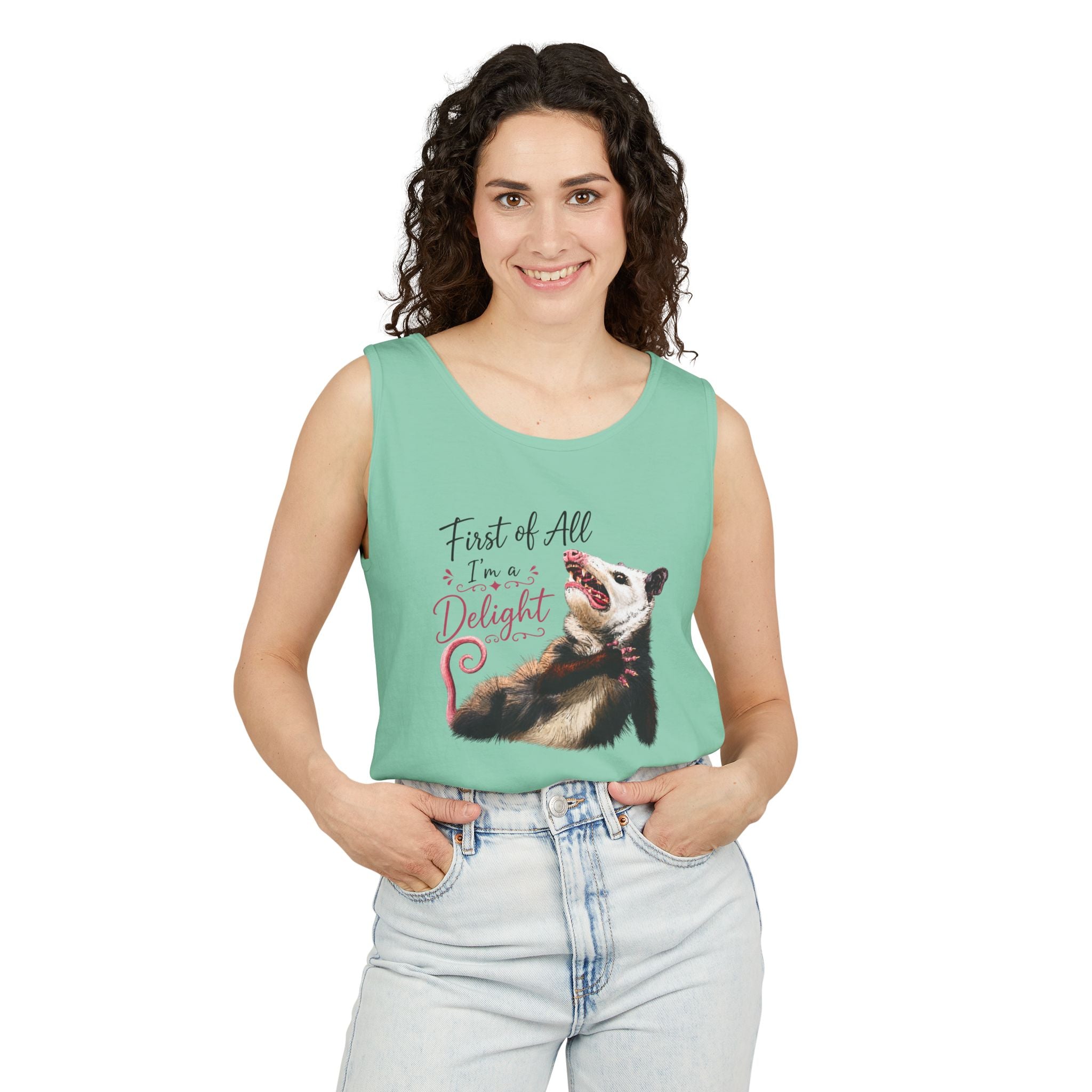 Possum Tank Top - “First of All I’m a Delight” Cute Possum Graphic Tank