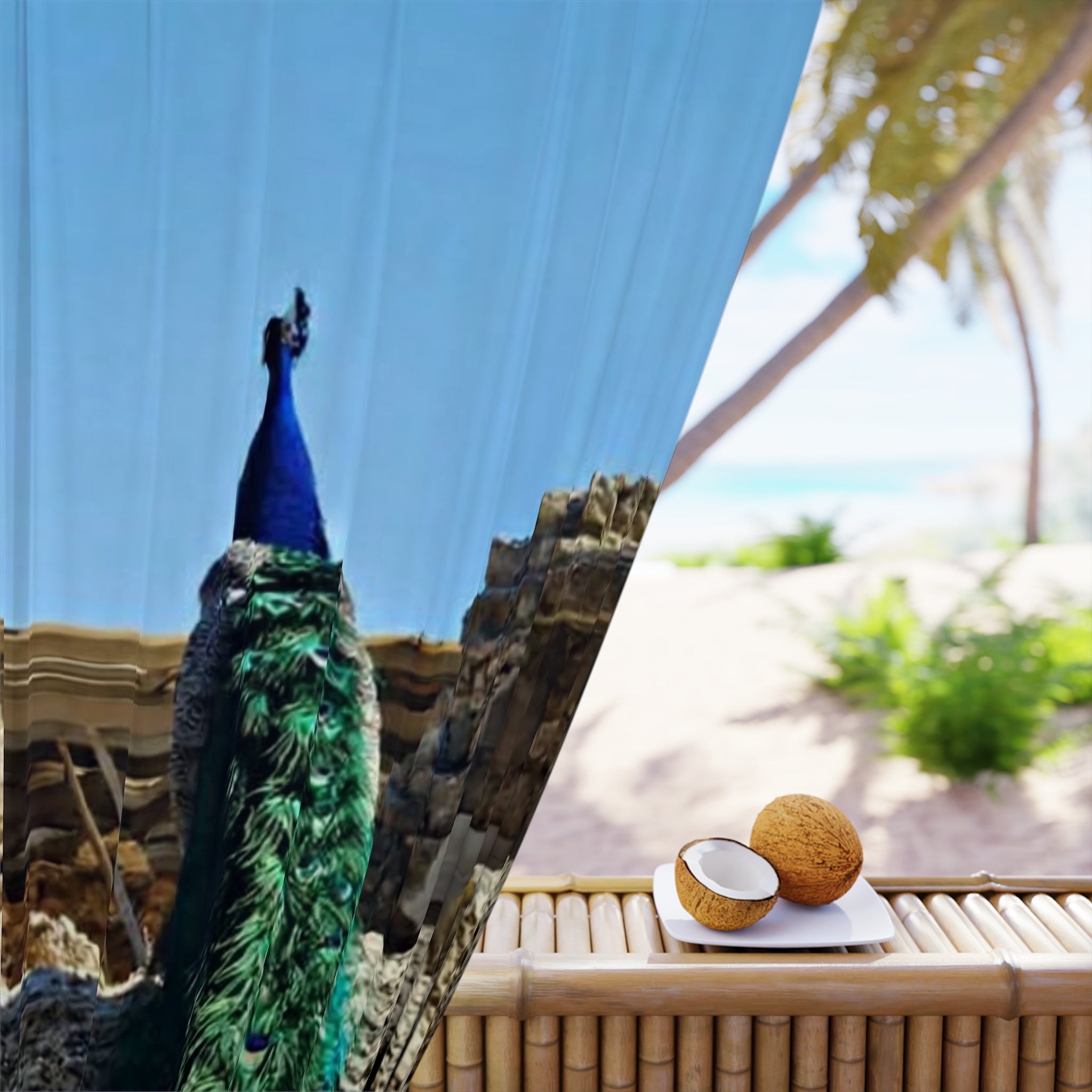 Peacock Print Window Curtain - Vibrant Blue & Green Nature Panel