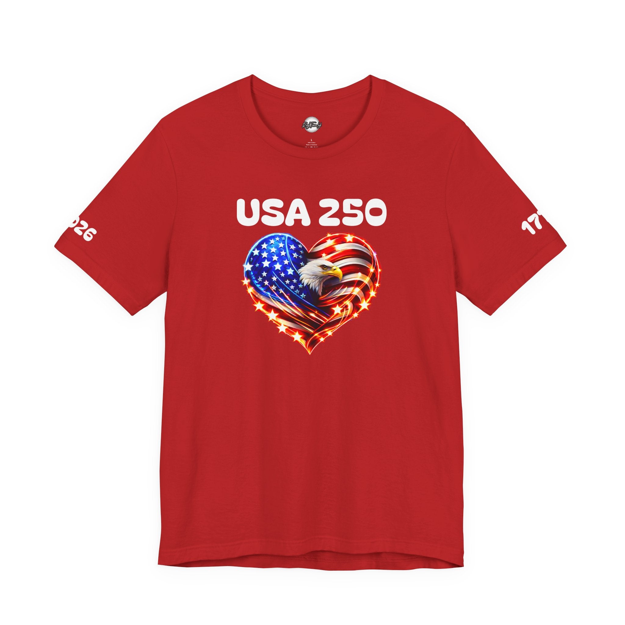 USA 250 Heart Flag T-Shirt — Patriotic Bald Eagle Tee for Independence Day