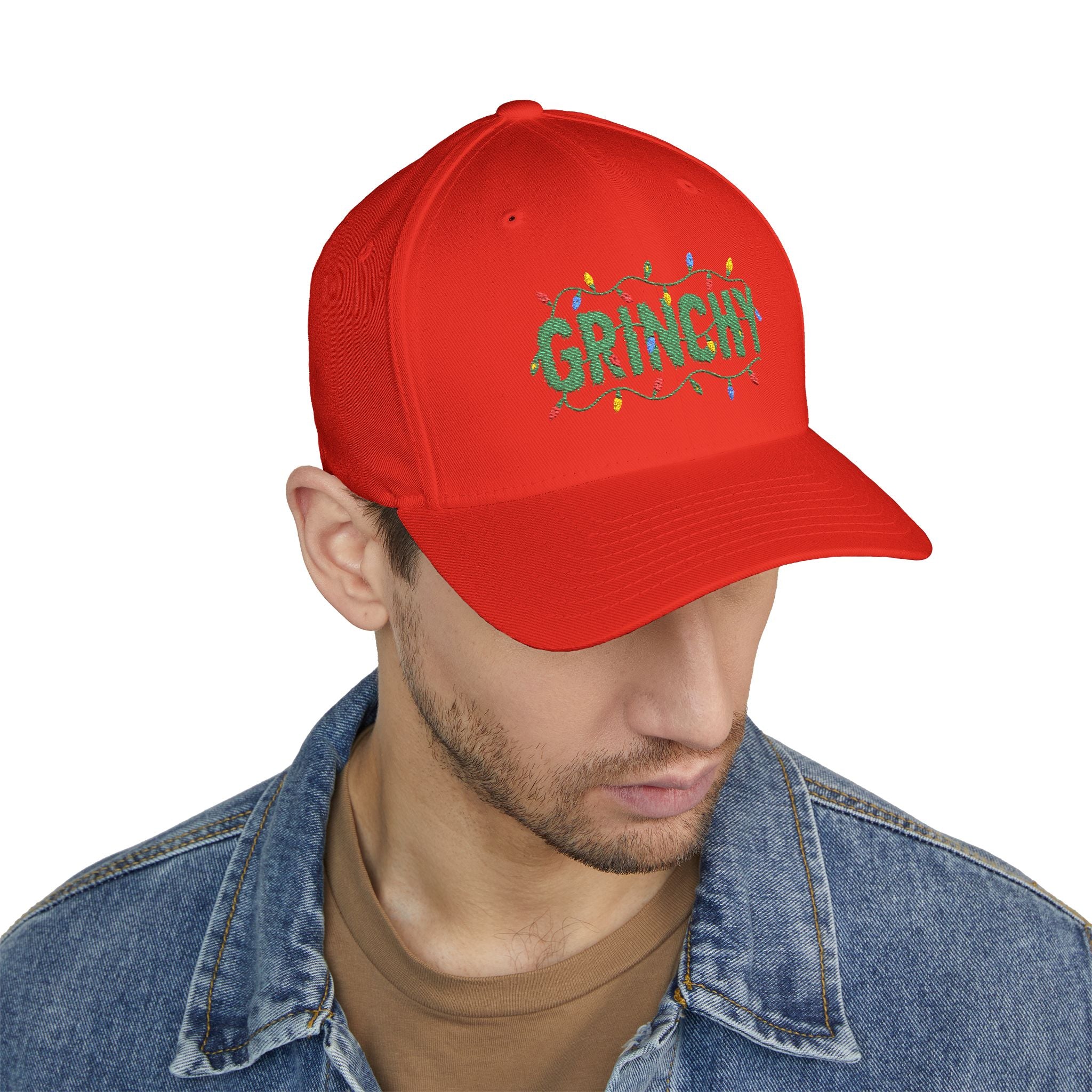 Grinchy Embroidered Christmas Cap — Holiday Light Design