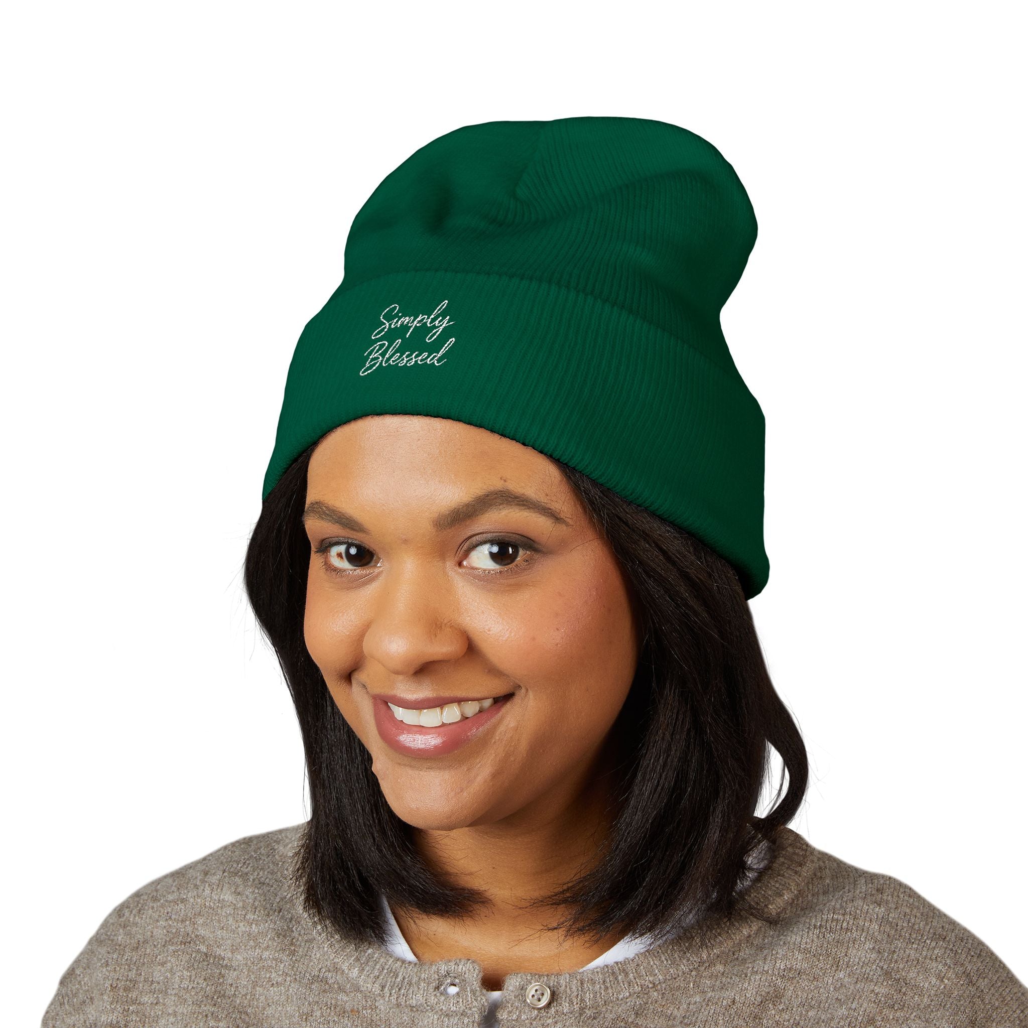 Simply Blessed Embroidered Beanie - Cozy Classic Knitted Hat for Everyday Wear