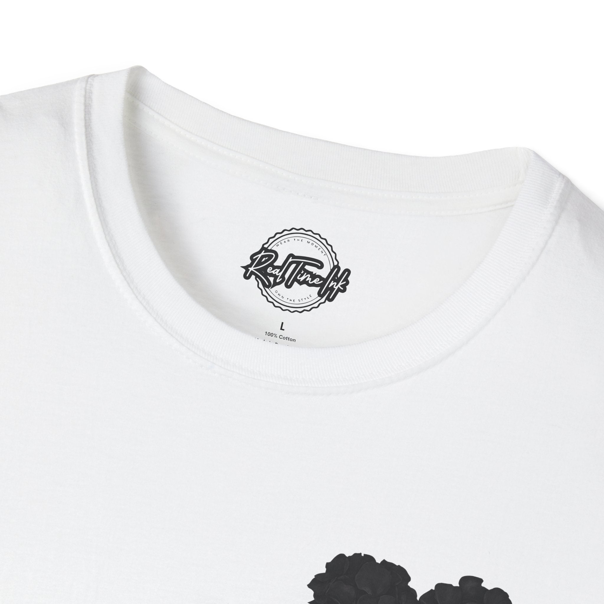 Black Rose Petal Heart T-Shirt — Minimal Floral Heart Tee for Valentine's & Everyday