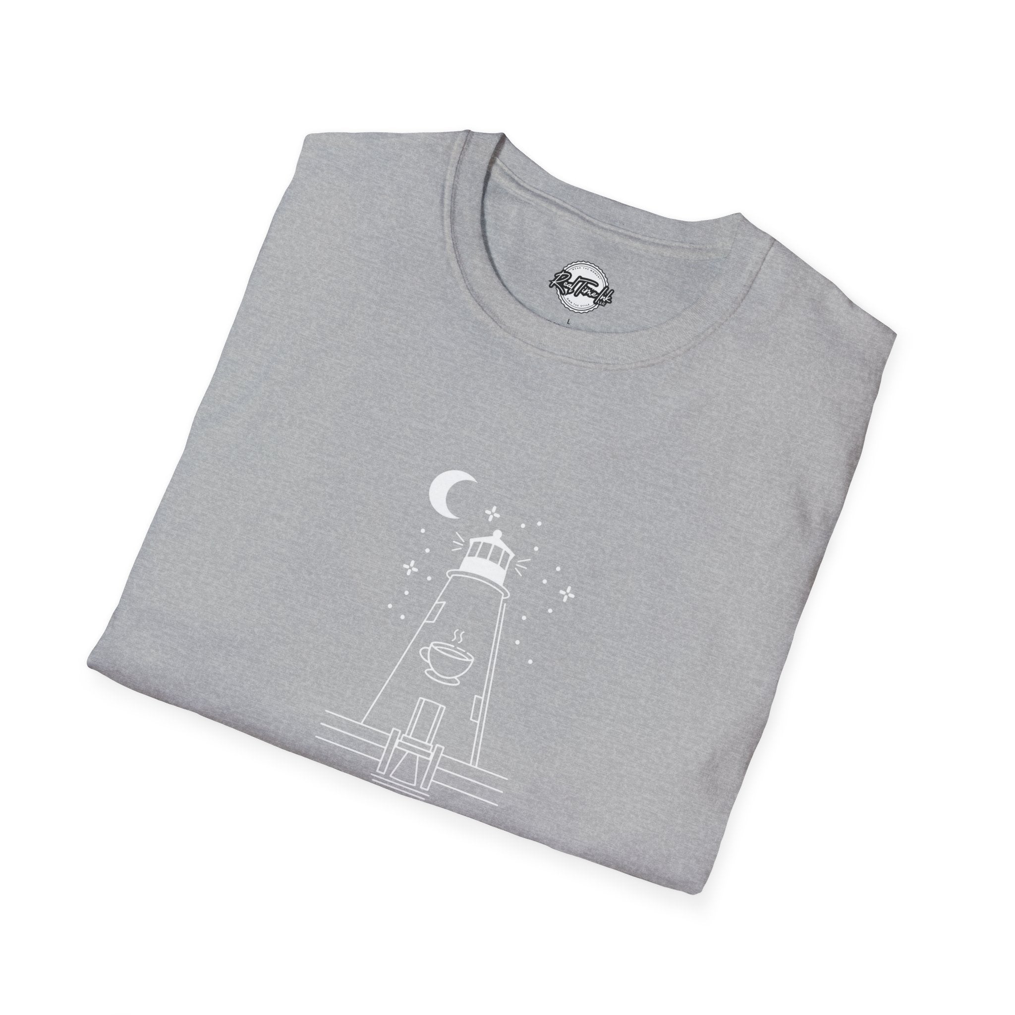 Concord Point Coffee T-Shirt — Minimalist Lighthouse Night Scene Graphic Tee