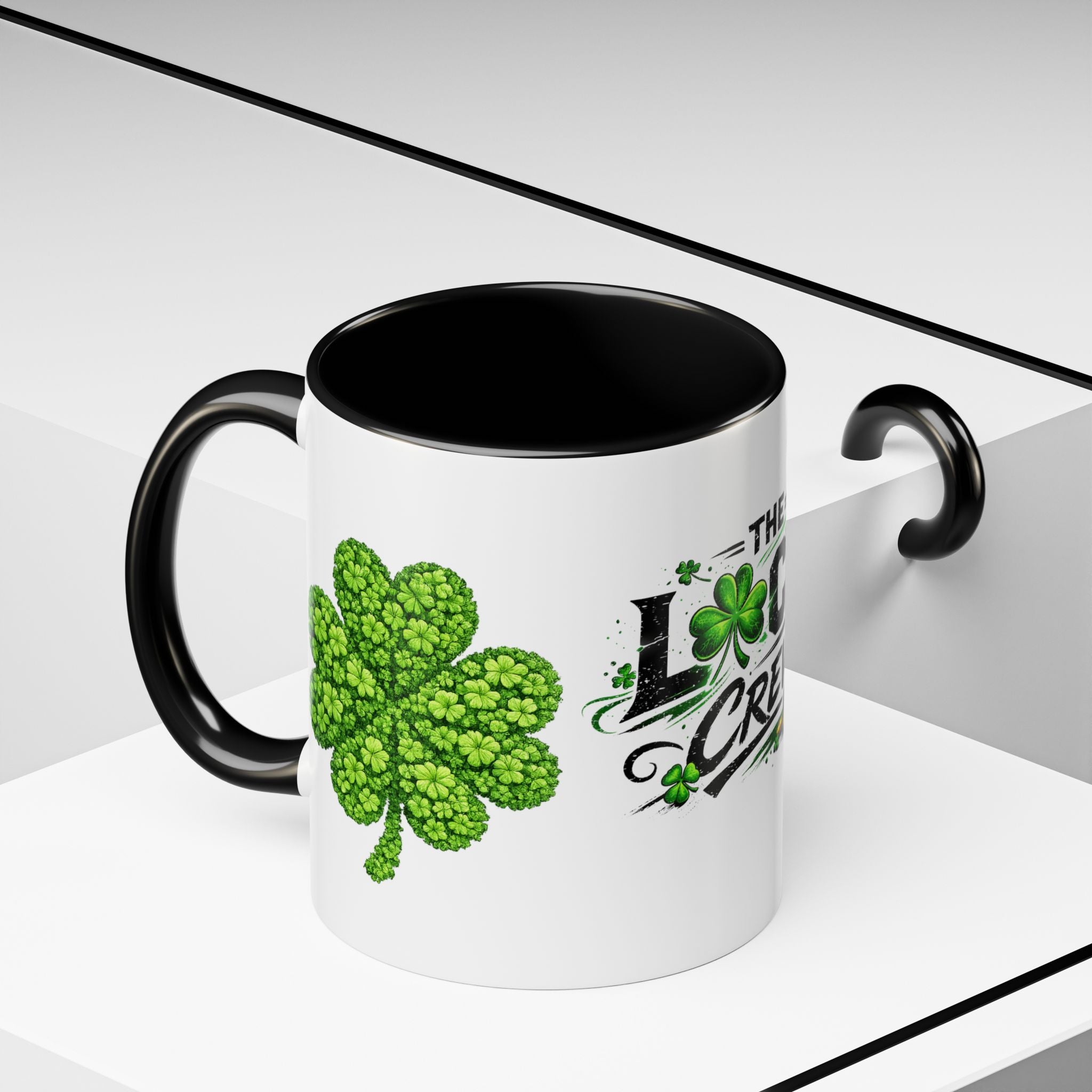 St. Patrick's 'The Lucky Crew' Accent Coffee Mug – Clover & Beer Shamrock Design (11/15 oz)