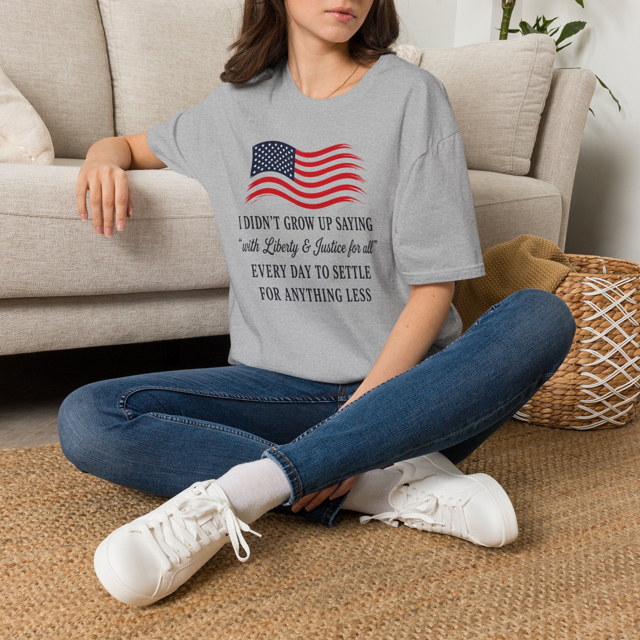 Patriotic Tee — "I Didn't Grow Up Saying 'With Liberty & Justice for All'"