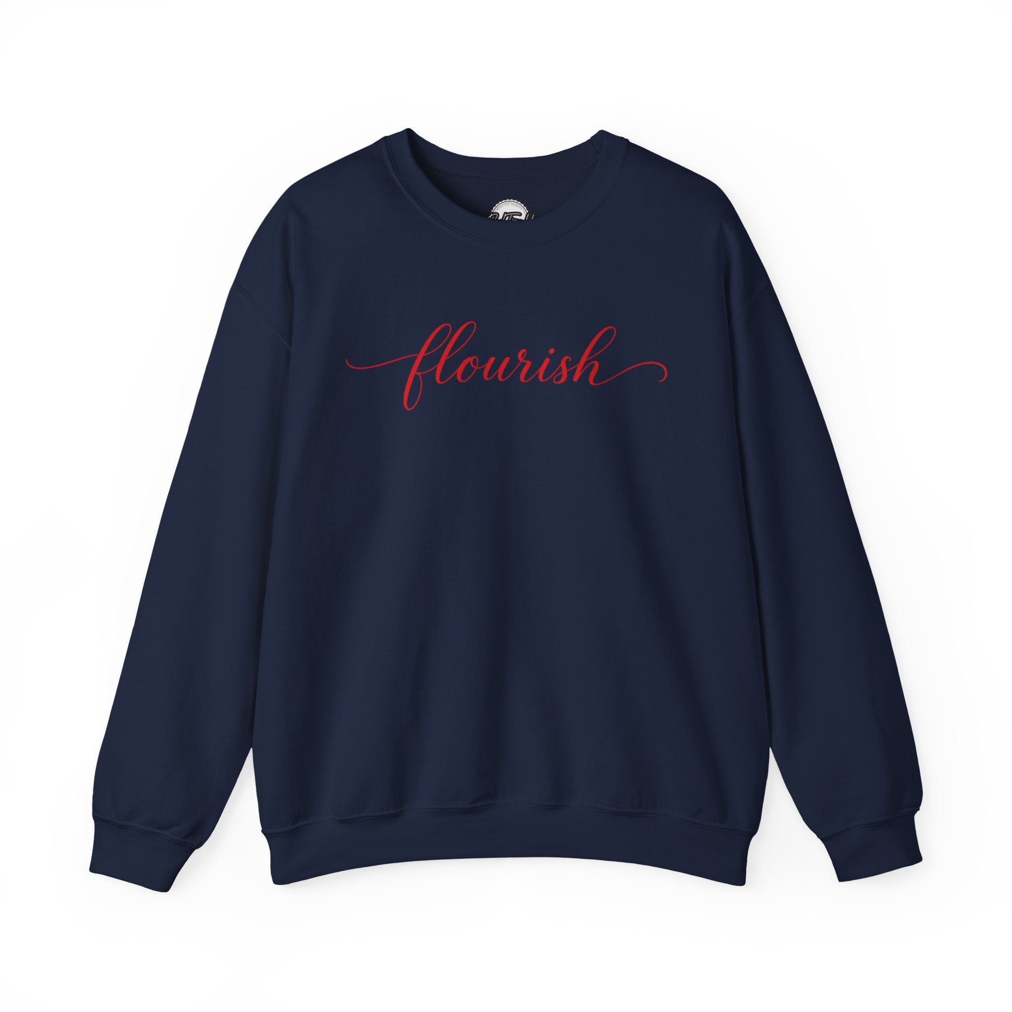 Flourish Motivational Crewneck Sweatshirt — Inspirational Pink Script Sweatshirt