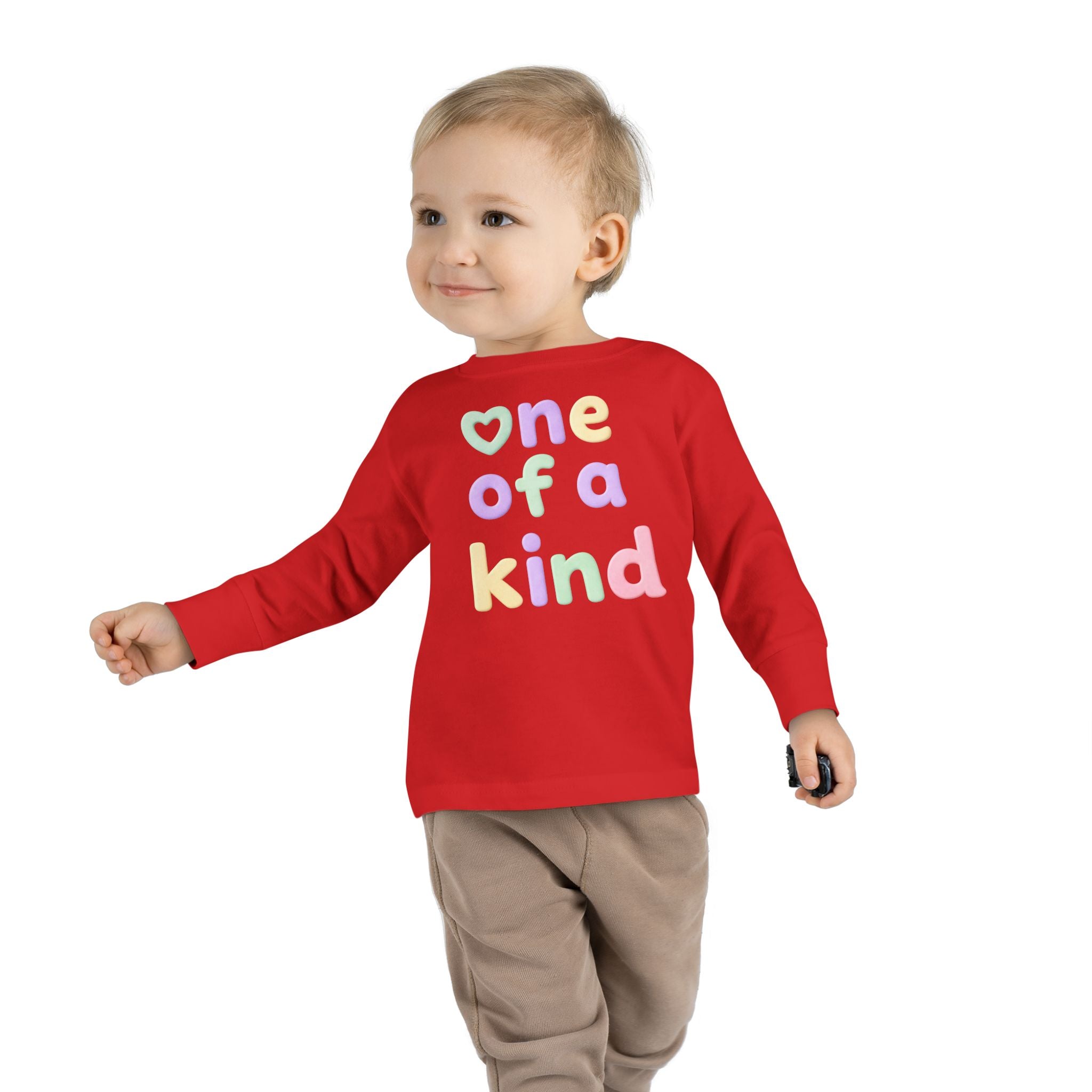 Toddler Long Sleeve Tee — "One of a Kind" Pastel Heart Graphic