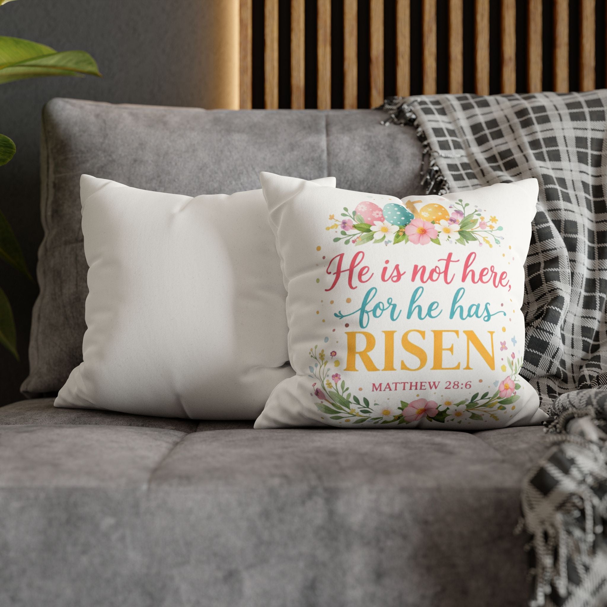 He Is Not Here for He Has Risen Pillowcase | Easter Scripture Decorative Pillow