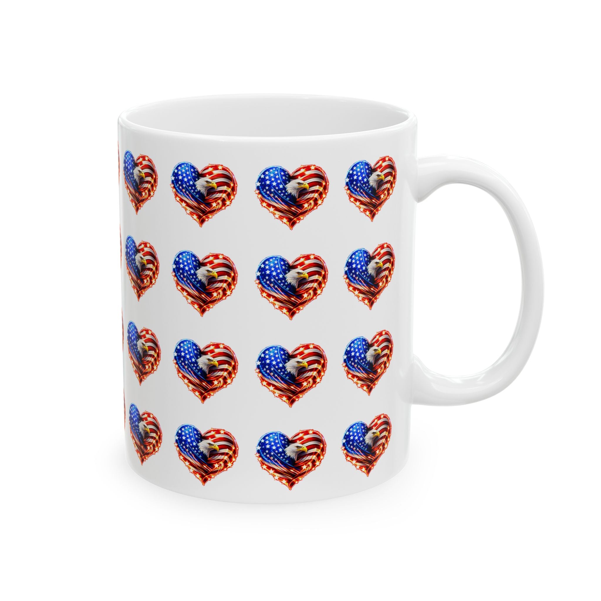 American Flag Heart Ceramic Mug — Patriotic 11oz/15oz Coffee Cup