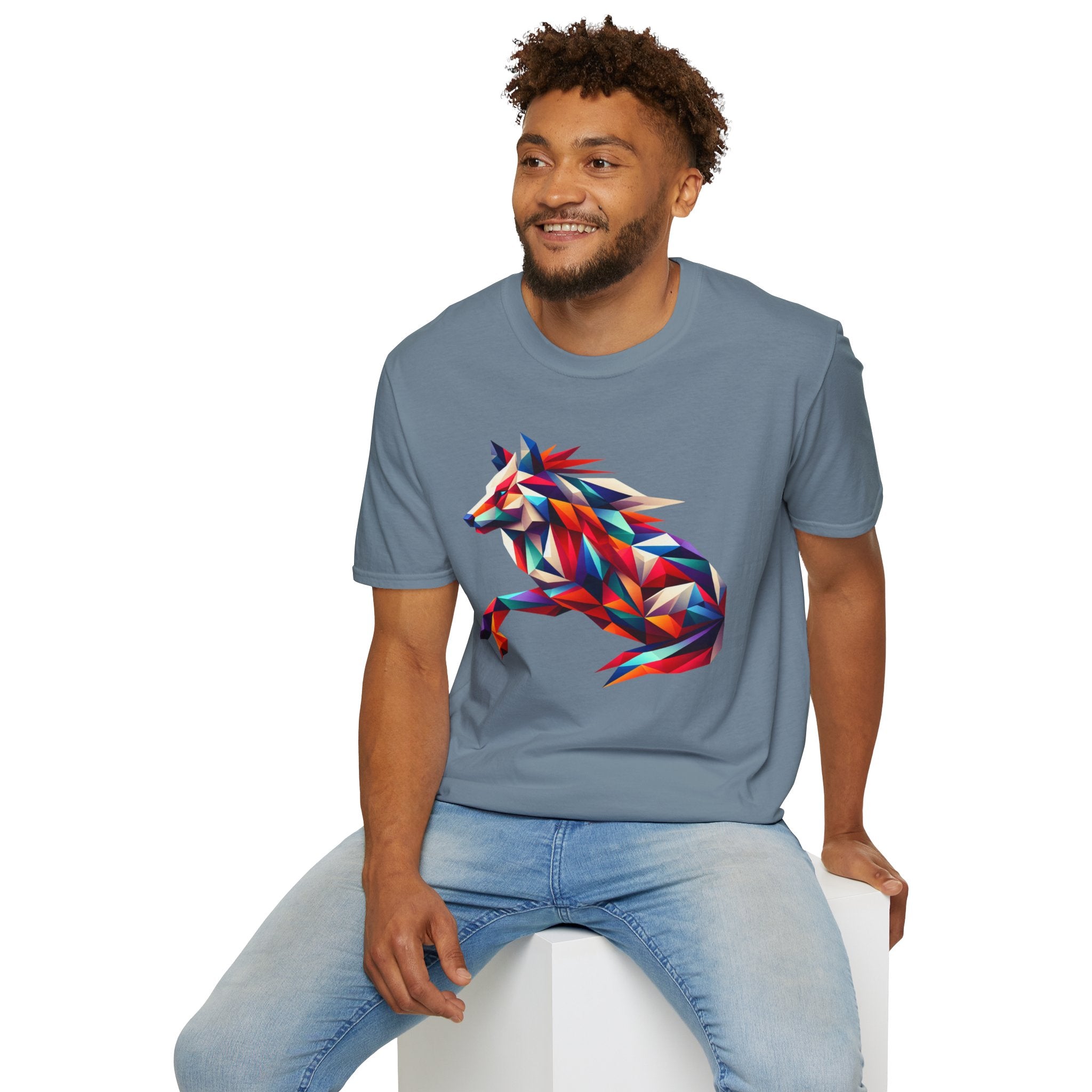 Colorful Geometric Wolf T-Shirt | Unisex Softstyle Tee