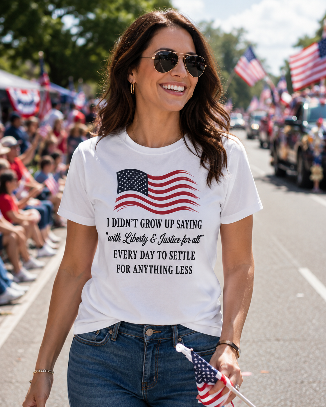 Patriotic Liberty & Justice Polyester Performance T-Shirt
